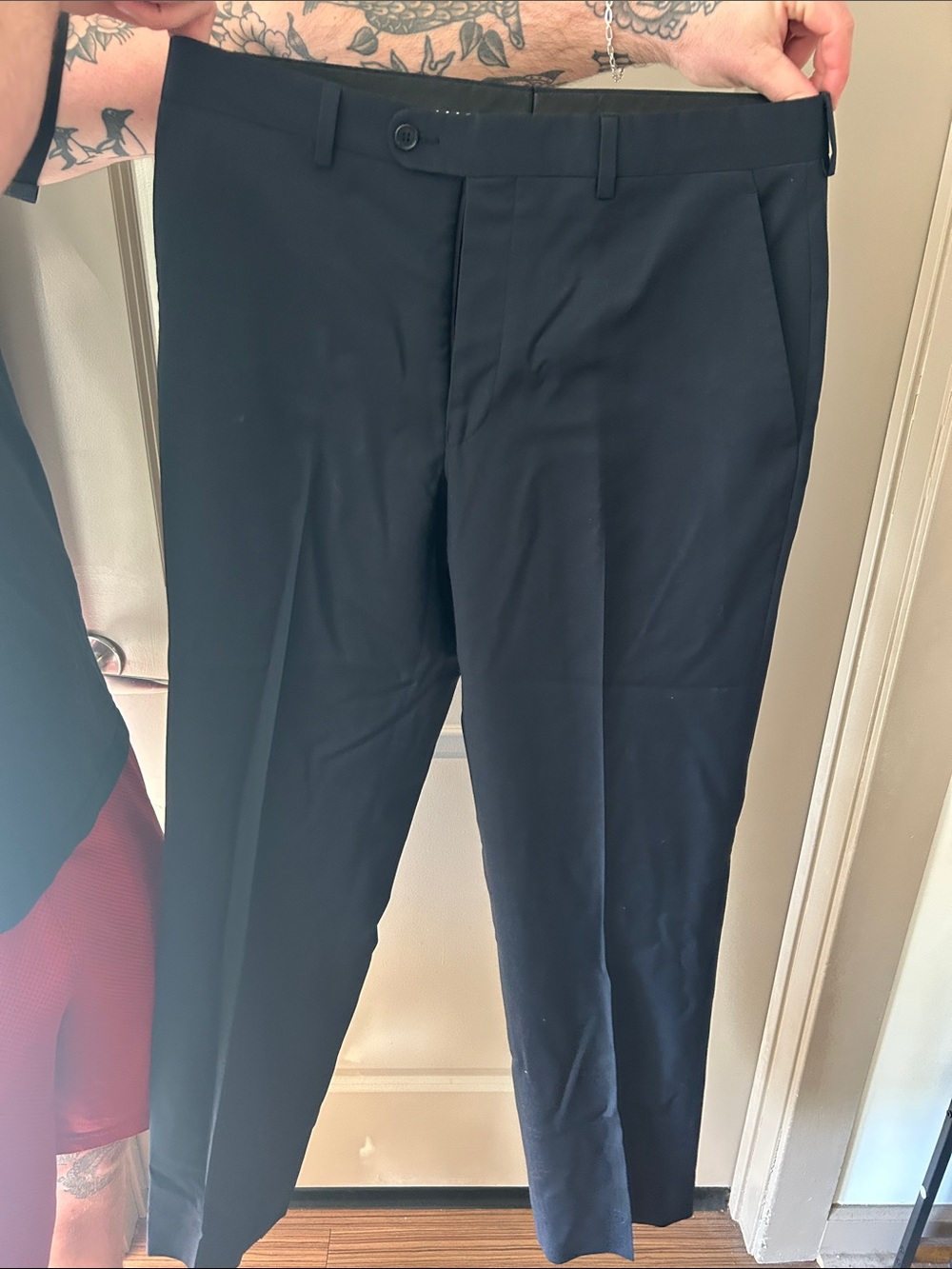 John Varvatos Black Dress Trousers with Signature Trim